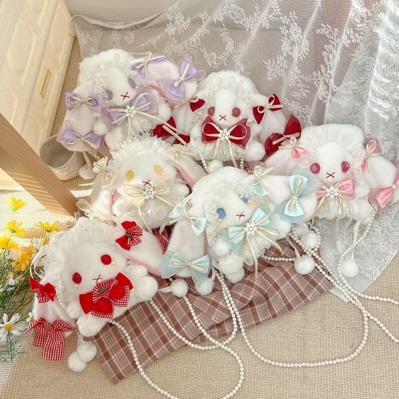 Handmade Lolita Hanging Ear Rabbit Bag Butterfly Bow Pearl Shoulder Design Strap