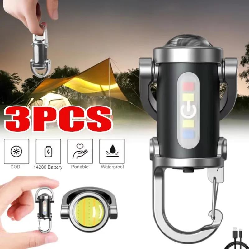 

Newest COB Work Light TYPE-C Rechargeable LED Flashlight Keychain Hanging Portable Light Waterproof Keyring Camping Pocket Lamp 1PC