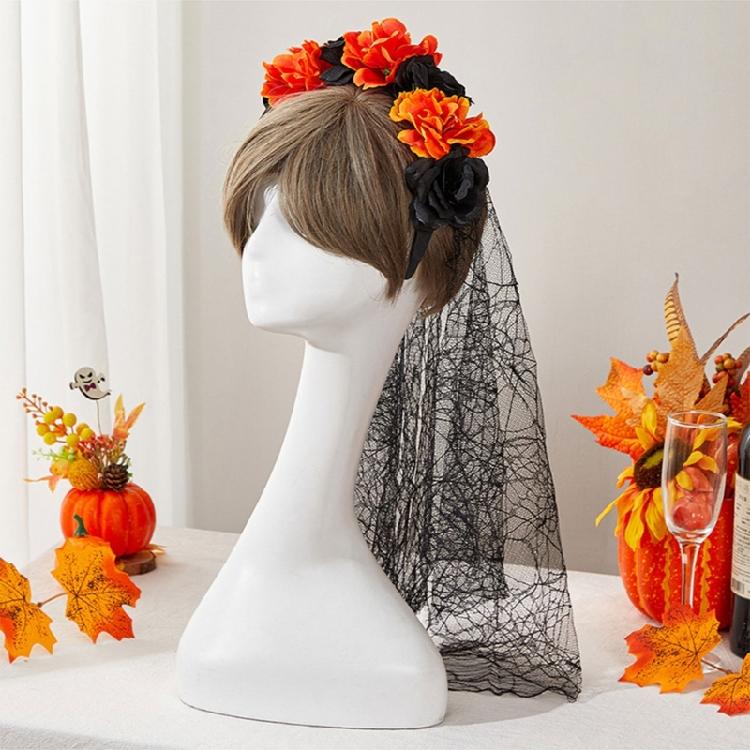 Delicate Rose HairBand Black Headdress Mysterious Rose Hairband with Black Headdress for Halloween Parties Costume