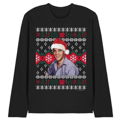 Camiseta de Manga Longa Unissex para Adultos Ugly Christmas Sweater do Elvis Presley