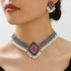 Necklace For Vintage Earrings Choker Women Geometric Crystal Jewelry Sets Simulated Pearl Beads Accessories