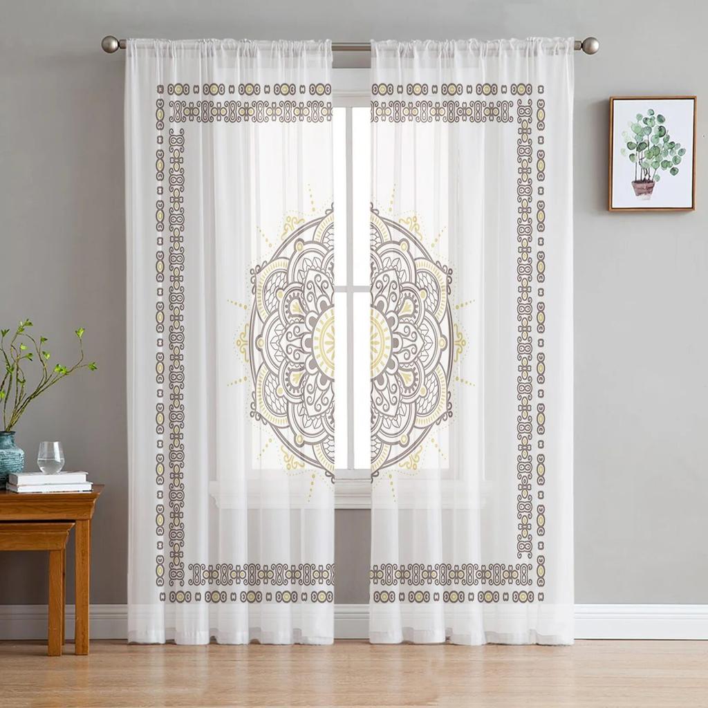Yellow Wall Gate Morocco Chiffon Sheer Curtains For Living Room Home Decoration Window Voile Tulle Curtain Drapes