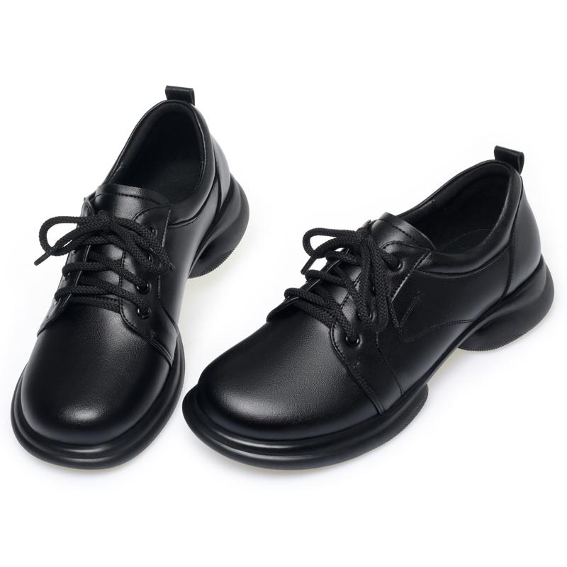 

Модная AIYUQI 2025 новая женская кожаная обувь Нескользящая и удобная рабочая обувь для женщин Большого размера оксфорды на шнуровке женские 41 чёрный