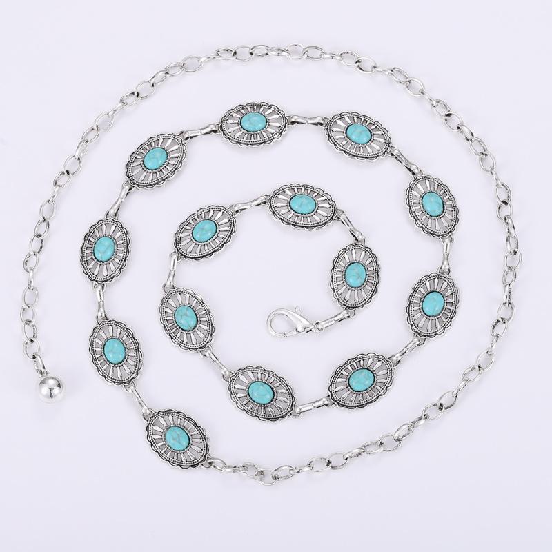 Metal Waist Chain Women'S Dress Waist Decoration Retro Silver Hook Adjustment Belt Five Optional