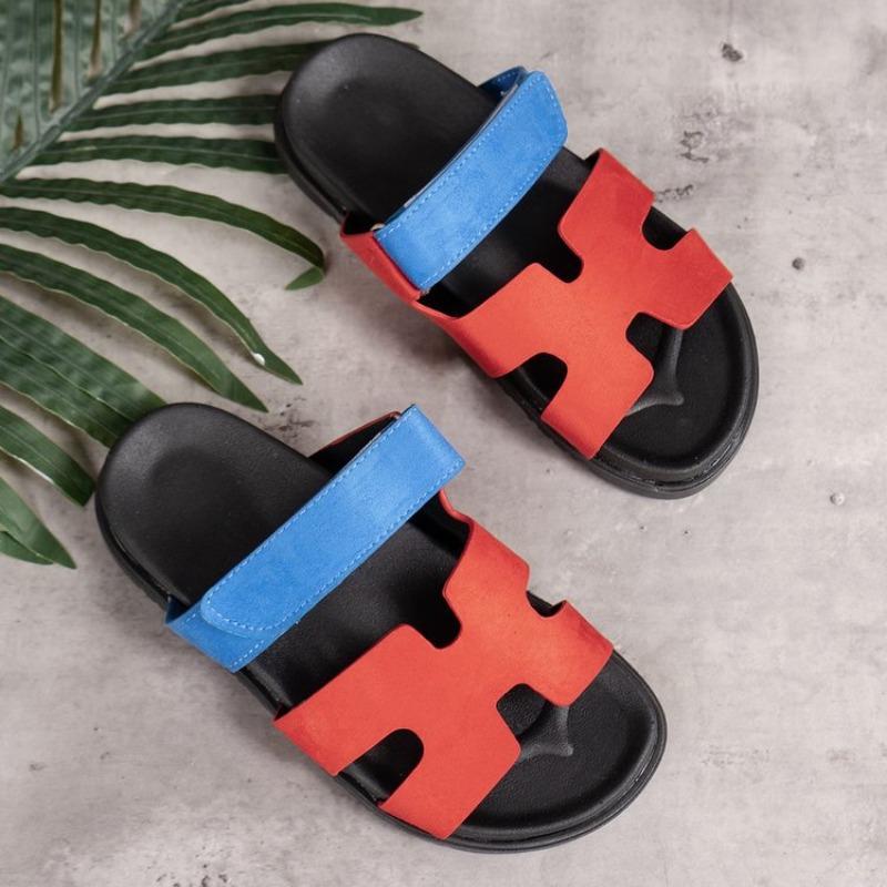 Large size flat slippers women's summer new flat Velcro sandals