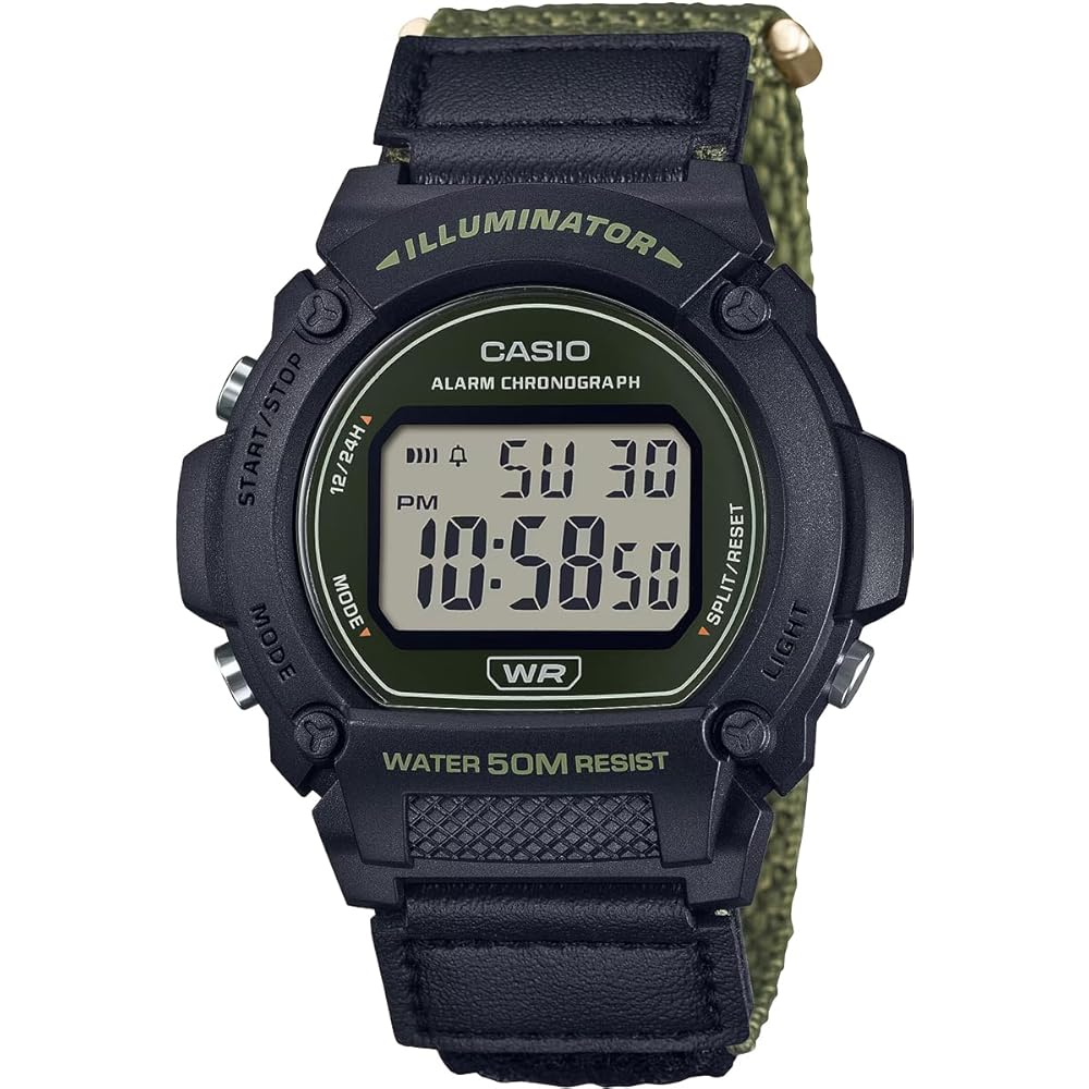 Casio Стандартные цифровые часы W-219HB-3AV Мужские Зеленый ремешок на липучке Импортная модель