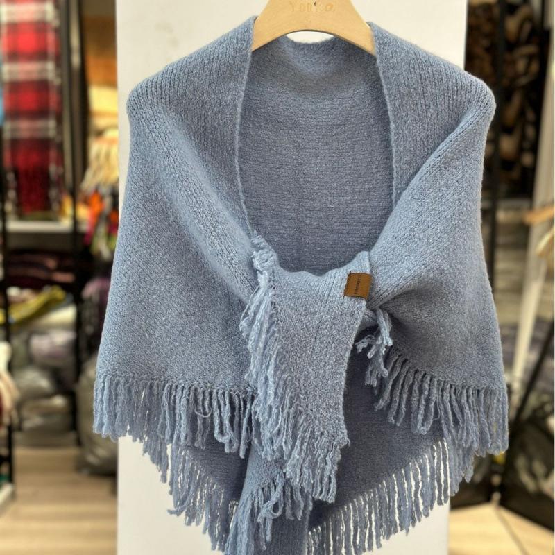 New Niche Design Solid Color Tassel Triangle Scarf for Men and Women Retro Thickened Warm Wool Shawl·