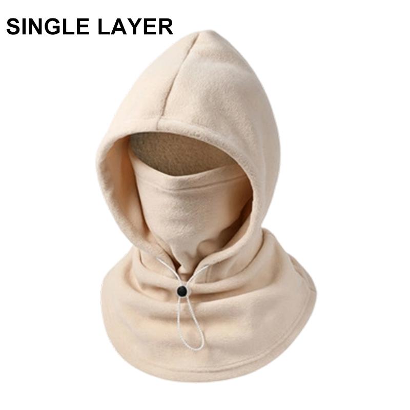3-i-1 Fleece Dubbellager Integrerad Mössa Vindtät Varm Vinter Flanell Varm Maskmössa Balaklava Huva Fodrad med Fleece 360 Full Täckning