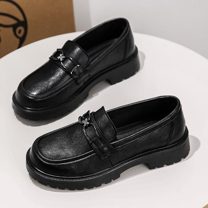 Student Happy Shoes 2024 Spring New Fashionable Casual Walking Shoes Trendy Black Round Head Thick Bottom Low Top Women's Shoes