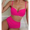 Cikini V-Ausschnitt Dünne Träger Bikini Set, Verdreht Hoher Bund Zweiteiliger Badeanzug Badebekleidung Strand Outfit Sommerurlaub