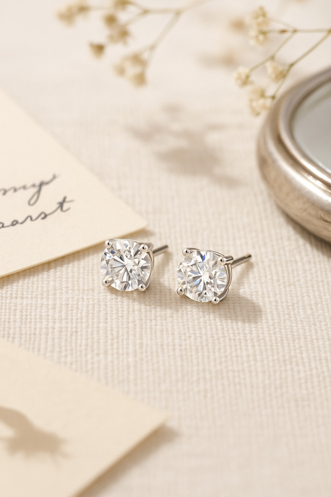 Bamoer 1CT D Color VVS1 EX Moissanite 925 Sterling Silver Stud Earrings Brilliant Round Cut Lab Diamond Platinum Plated Earrings for Women