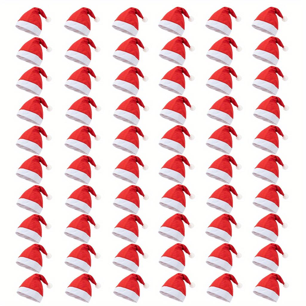 60pcs Christmas Santa Hats Soft Polyester Non-Stretch Fabric Christmas Decorations Gifts for Adults Children Christmas Clothes