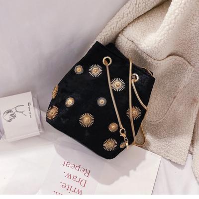 New Women's Shoulder Bags Bucket Bag Elegant Velvet Handbag Tote Crossbody Bag with Golden Chain Shoulder Strap