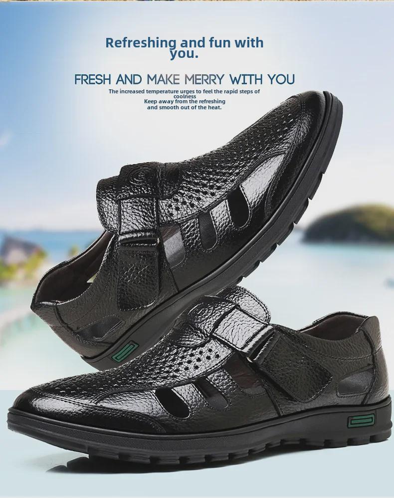 Herrsommar Sandaler i andningsbart läder - Svarta Casual Koreansk stil Formella skor