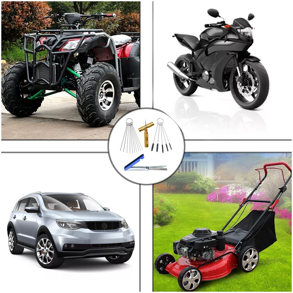 Carburetor Carbon Dirt Jet Cleaner Tool Kit Cleaning Needles with Brushes for Motorcycle ATV Moped