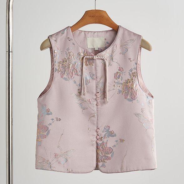 

2025 ранняя весна новый жилет маленький жилет жилет тонкий розовый жаккардовый топ 3XL