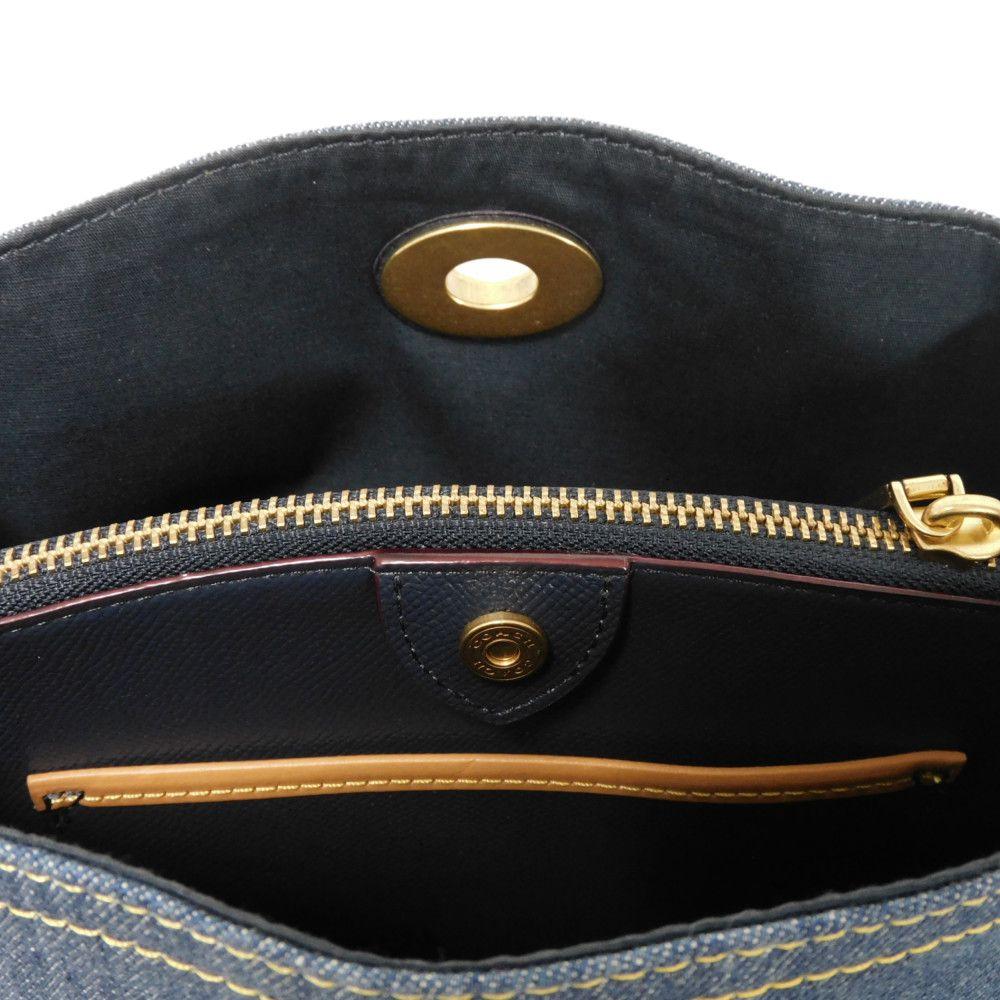 Used 9726 Willow Bucket Bag CA837 7921 C Mark Denim Pebble Calfskin 2-Way Crossbody Bag with C Logo Turn Lock, Blue,