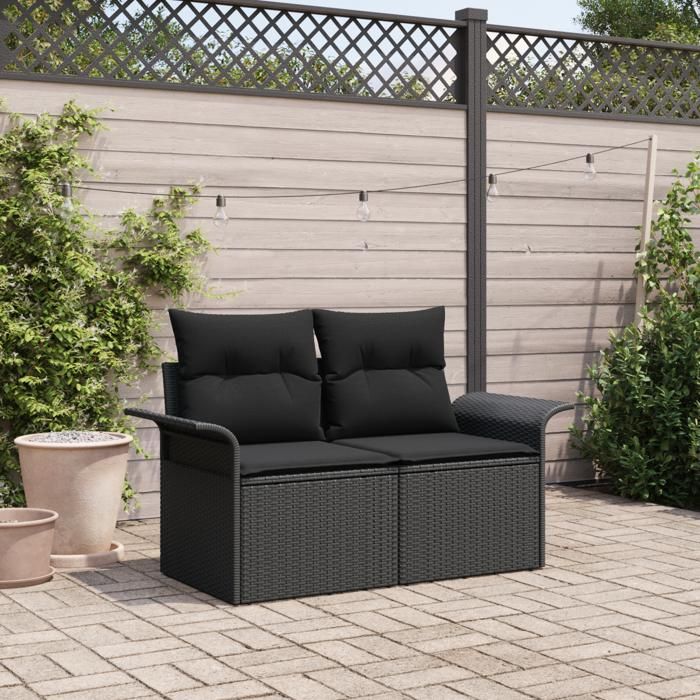 VidaXL Canapé de Jardin 2 Places avec Rangement &amp; Coussins Noir Poly Rattan 42006711