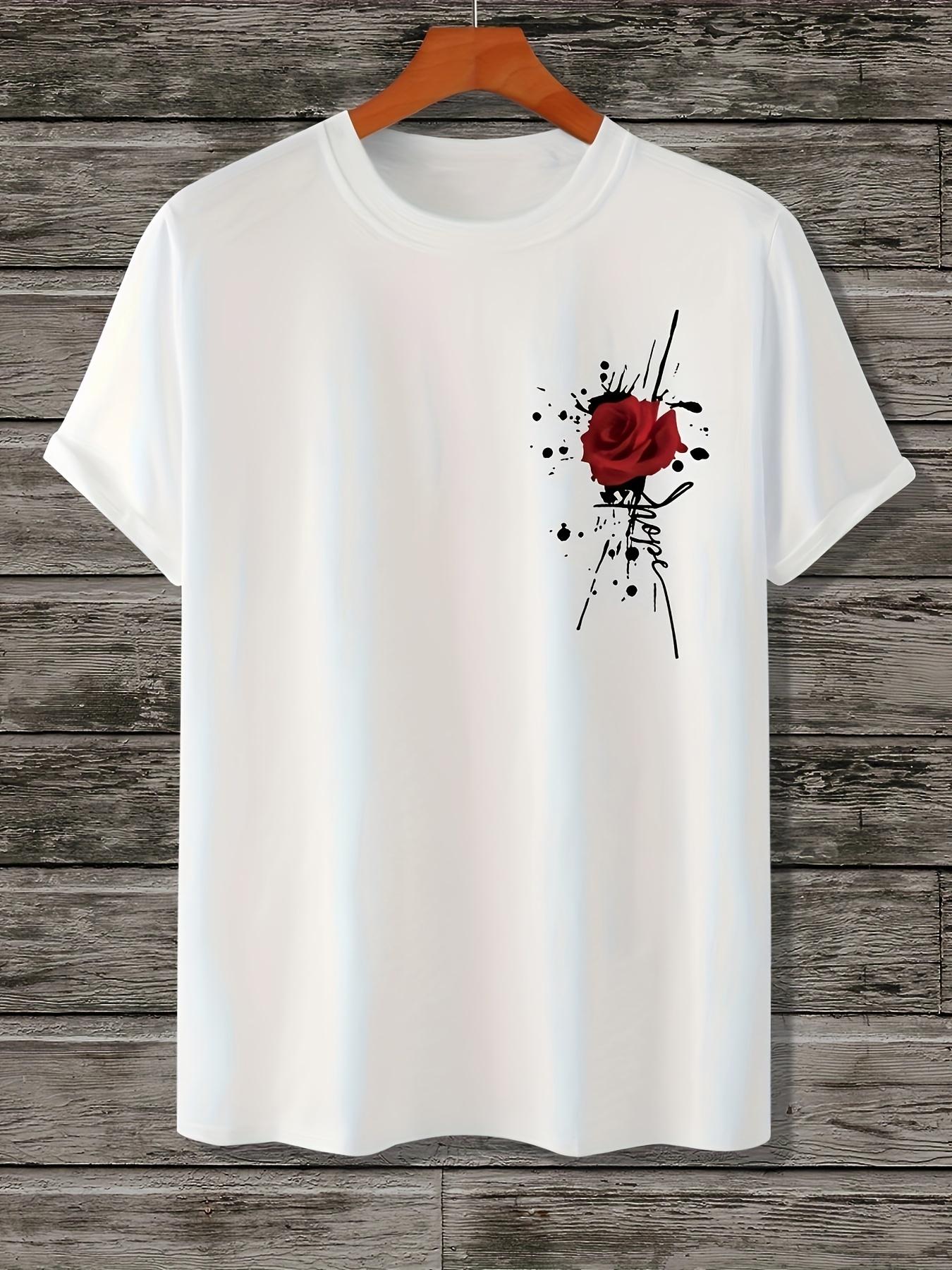 

Fashion Splash Ink Rose Print 100 Cotton Men Woment Tshirt Summer Autumn Daily Outdoor Sports Party Casual Street Short Sleeve 4XL