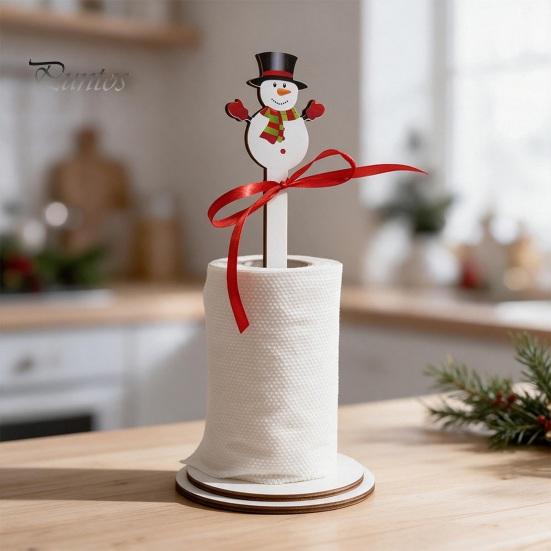 Decoración de Cocina Festiva Portarrollos de Papel de Cocina Navideño de Madera, Dispensador de Rollo 2D con Muñeco de Nieve, Estante Decorativo para Servilletas con Diseños de Papá Noel, Soporte para Comedor