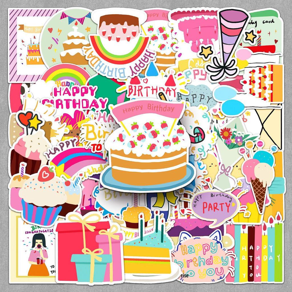 50 Cute Cartoon Birthday Stickers for Cake and Milk Tea Cup Decoration