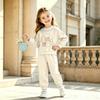 Girls' Casual Sweatshirt Set with Print and Lace Collar