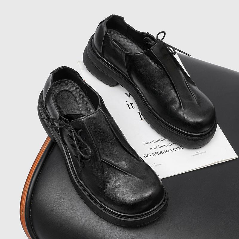 Derby Herrenschuhe Herbst Business Formell Britischer Stil Lässig Große Kopfhaut Schuhe Weiche Sohlen Bequem Ganzschwarz Offizielle Schuhe