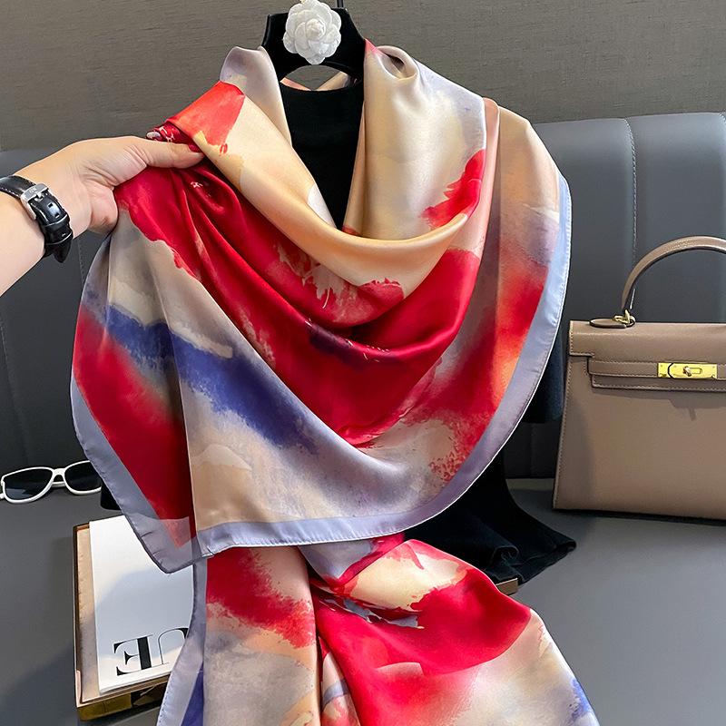 The Four Seasons Fashion Scarves  Print Luxury Brand Hijab Popular Design Satin Finish Shawls Women Warm 180X90CM Silk Scarf