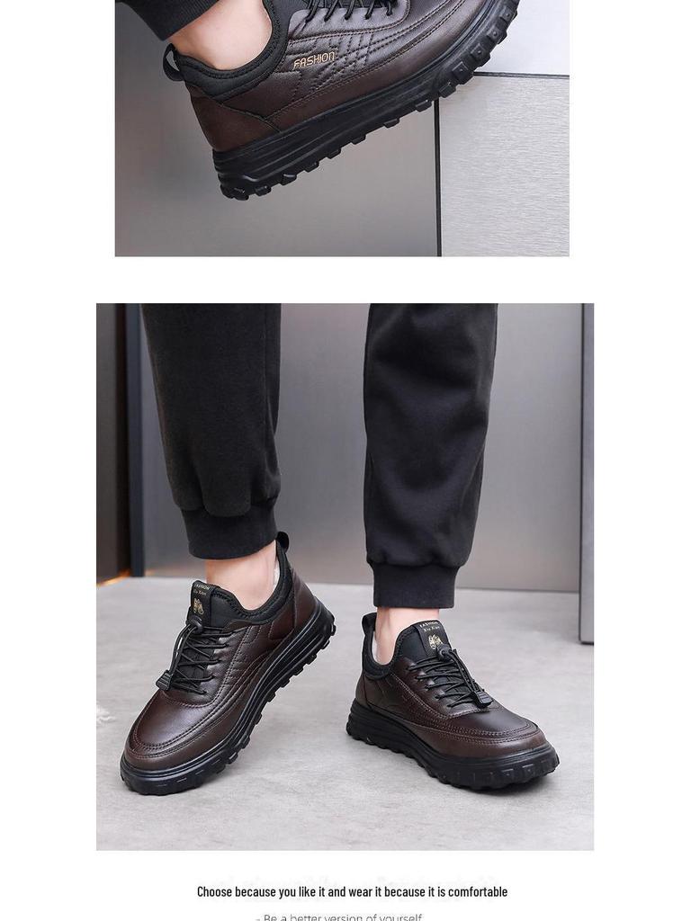 Men's Winter Waterproof Cotton Shoes with Fleece Lining - Thickened, Comfortable, Warm Snow Boots for Middle-Aged and Elderly.