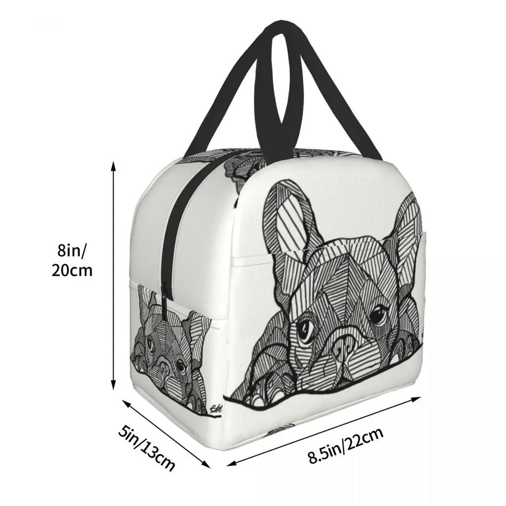 French Bulldog Puppy Facial Insulated Lunch Bag for Work School Frenchie Resuable Thermal Cooler Lunch Box Women Kids