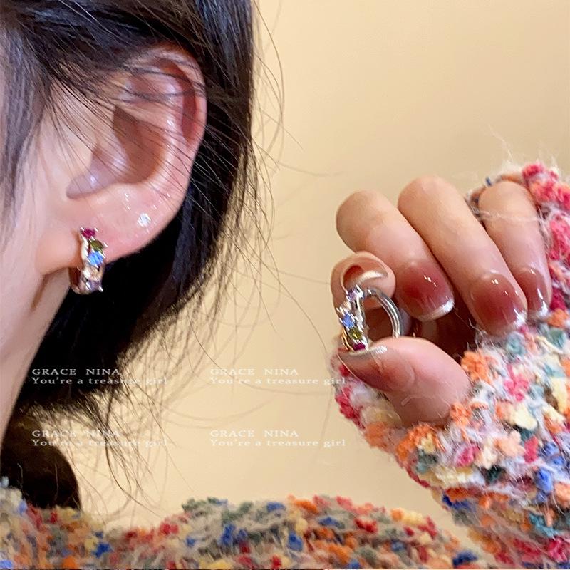 Colorful Flashing Zircon Stud Earrings: Women's Luxury Fashion, Unique Design from Japan and South Korea