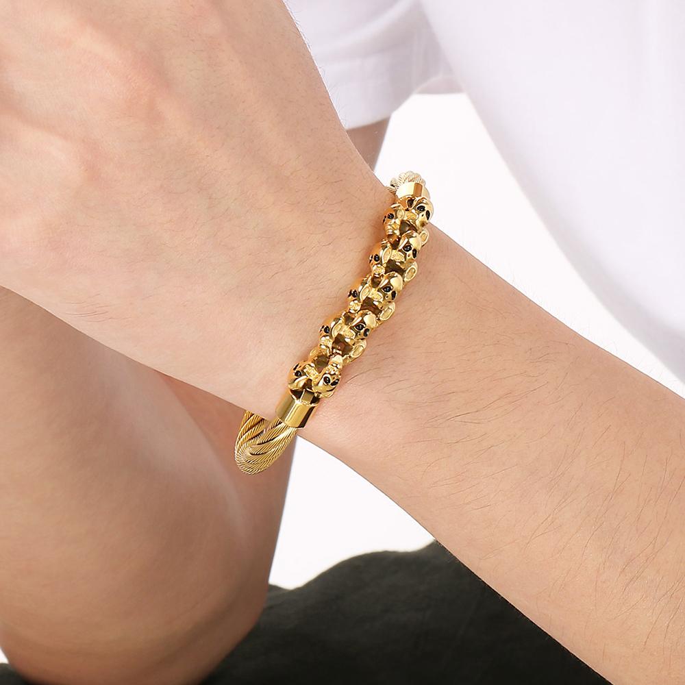 Gotiskt herrarmband med dödskalle för man Steampunk 6 mm bred flätad kedja i rostfritt stål smyckestillbehör