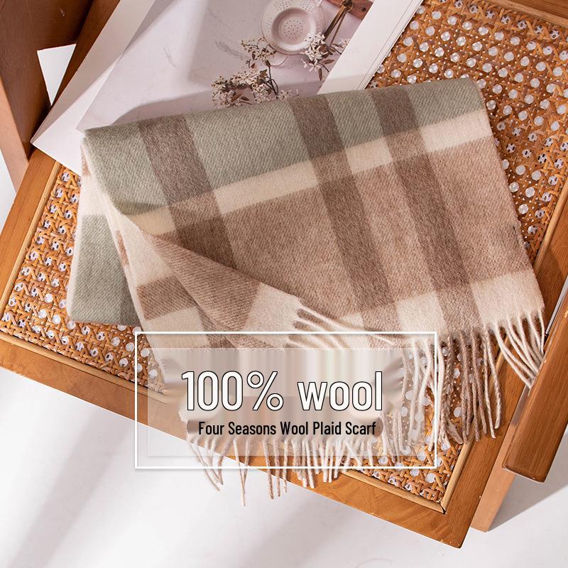 Elegant Women's Wool Plaid Scarf: Sun Protection & Warm Tassel Shawl