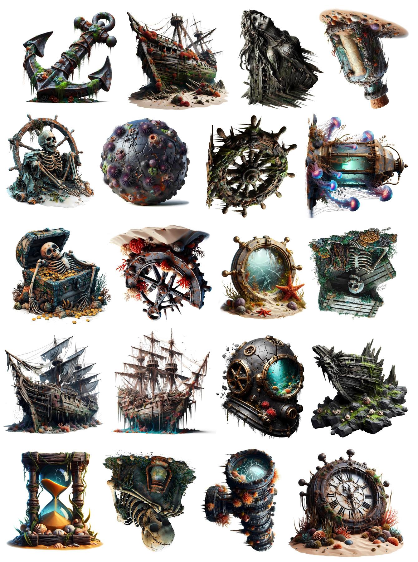 1 Set Deep-sea Sunken Ships and Marine Relics Stickers for DIY Journals, Planners, Laptop Decorations, Book , Planner , High белый