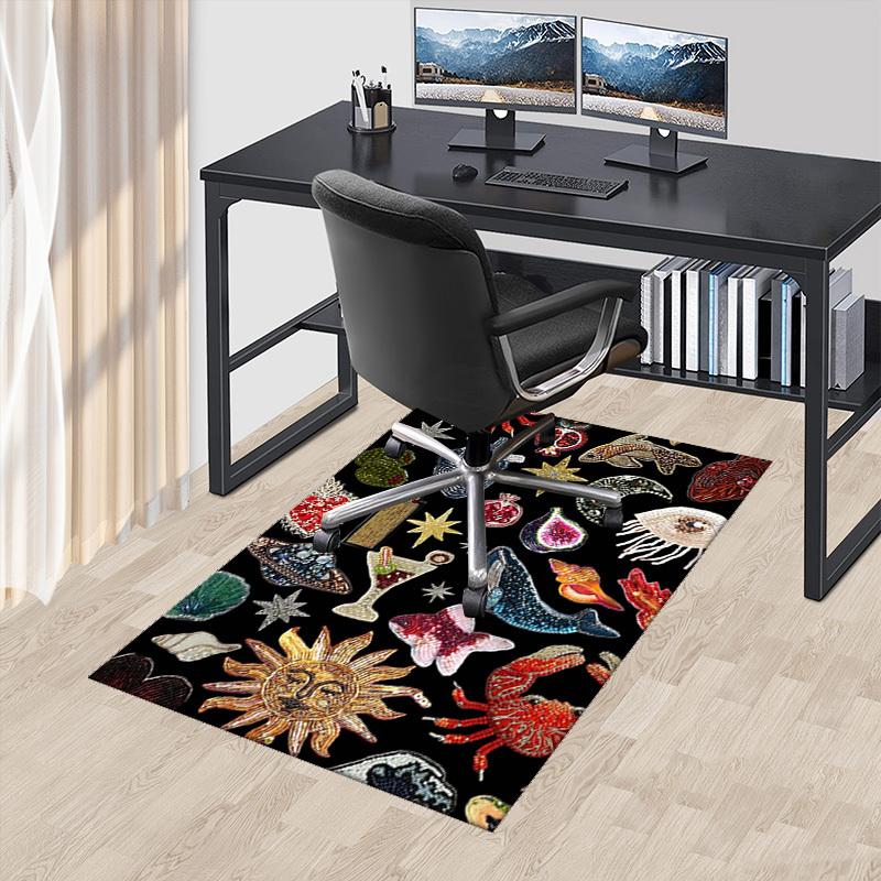 

1pc Office Chair Mat - Pomegranate Crab Starfish Moon Eye Heart Shell Sun Planet Whale Fig Candle Lighter Decorative Beaded Carpet for Home Office, Li 60cm by 90cm