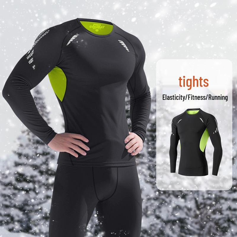 Set de lenjerie termică de iarnă pentru bărbați, cu fleece interior și efect de compresie - cu mânecă lungă, cu uscare rapidă, pentru alergare, antrenament, schi și sporturi de fitness.