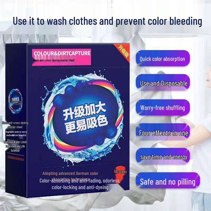 100 Fogli Assorbi Colore - Cattura Colore Anti-Sbiadimento per Lavaggi di Capi Misti