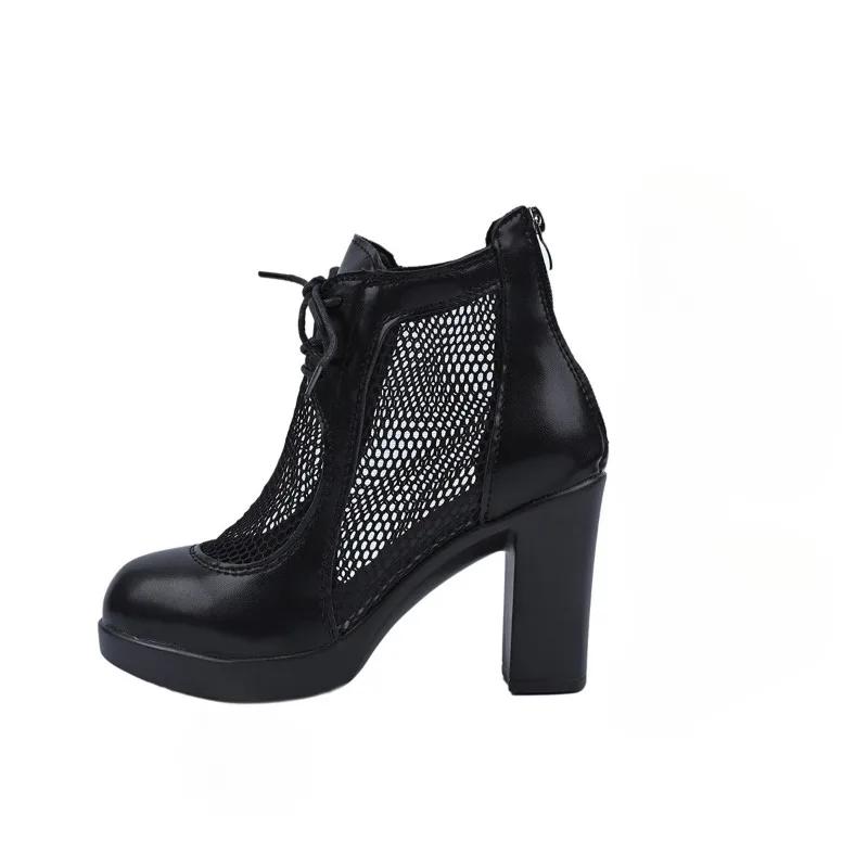 Women Shoes 2025 Summer Mesh Modern Women's Sandals Boots Lace Up Breathable Back Zip Classics Chunky Heels Ladies Ankle Boots