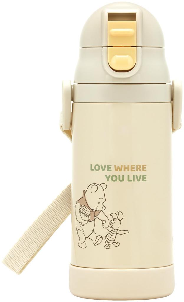 Skater Stainless Steel Water Bottle with Baby Disney Winnie the Pooh Piglet 2-Way Straw, 350ml, Mug, Pooh, & Design, STWM3N-A