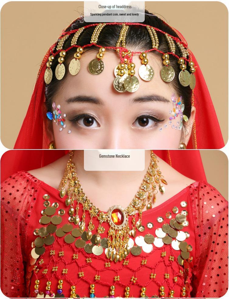 Costume da Danza Indiana per Bambini: Costume per Esibizione di Danza del Ventre e Minoranze dello Xinjiang per Bambina