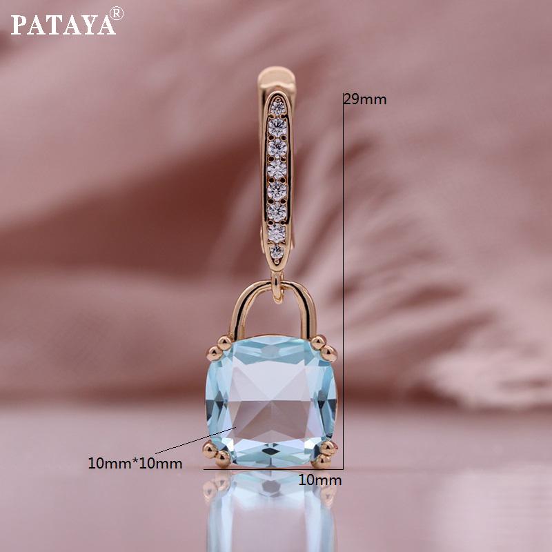 PATAYA Rose Gold Color Italian Craft Light Blue Artificial Zircon Earrings