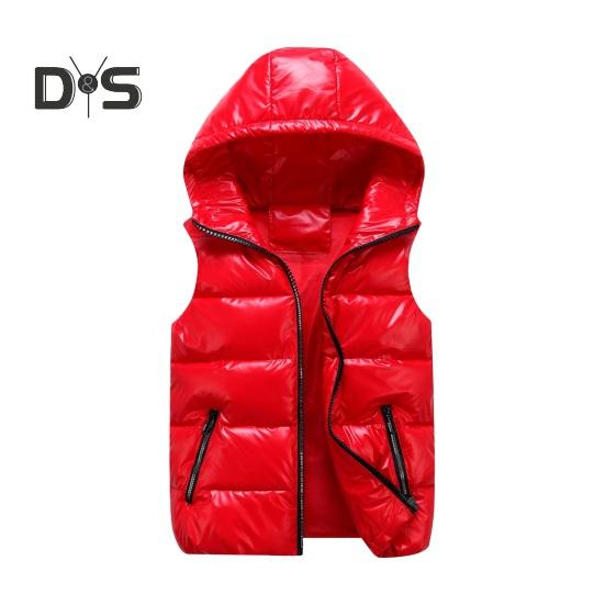 

Мужской хлопковый жилет осень-зима с капюшоном без рукавов на молнии с карманами однотонный глянцевый отделка пуховый стеганый жилет пальто L красный