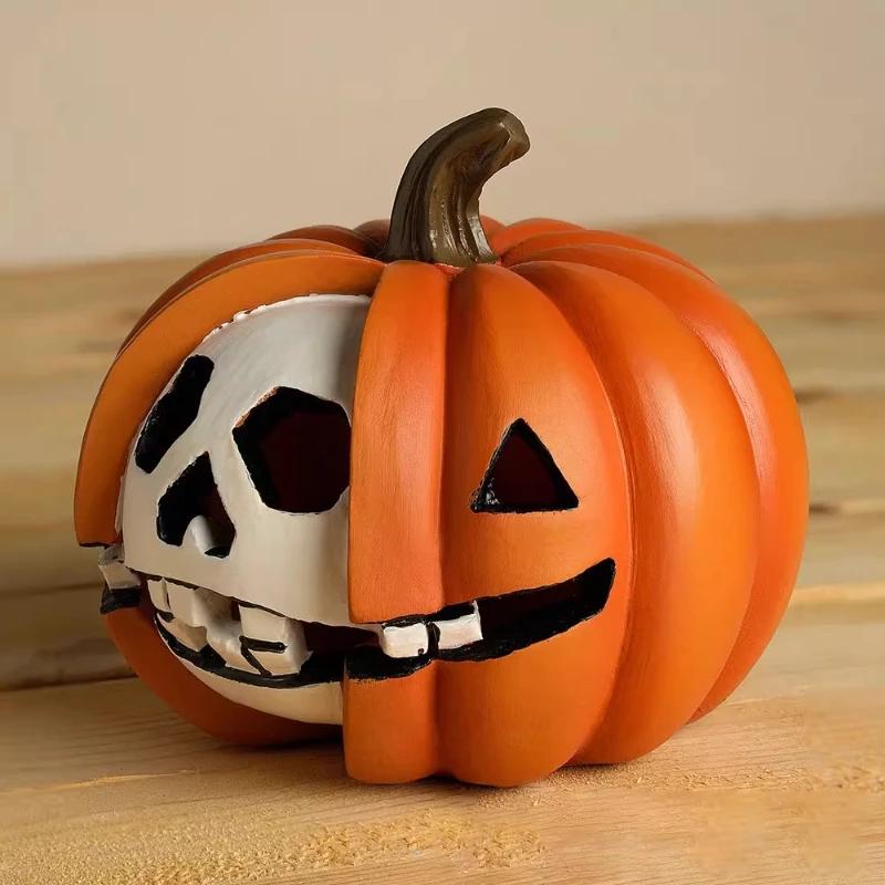 Nordic Ins Style Halloween Pumpkin Skull Ghost Face Ornament Resin Crafts Holiday Party Props Decorations Home Decoration