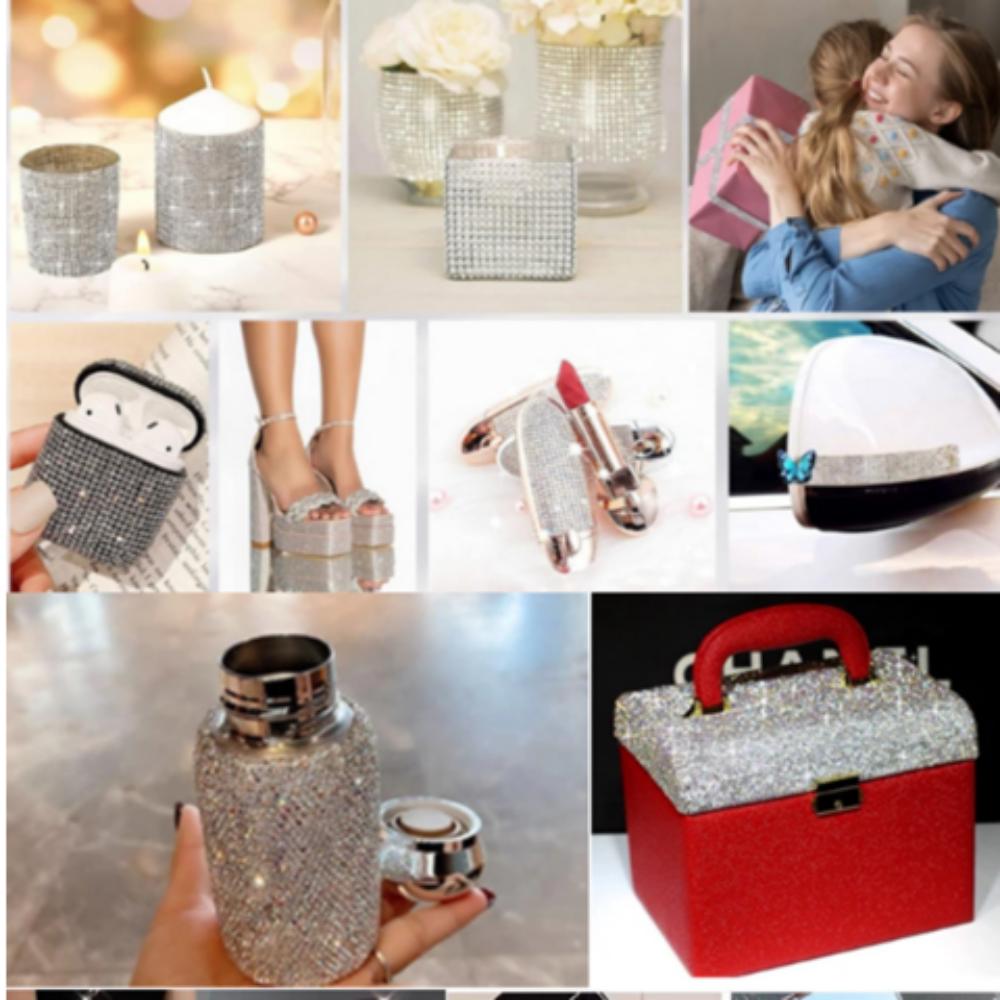Sparkling Cubic Tape (Width 2.45cm x Length 90cm) – DIY Accessory for Decorating Various Items & Car Interiors (4 Patterns)