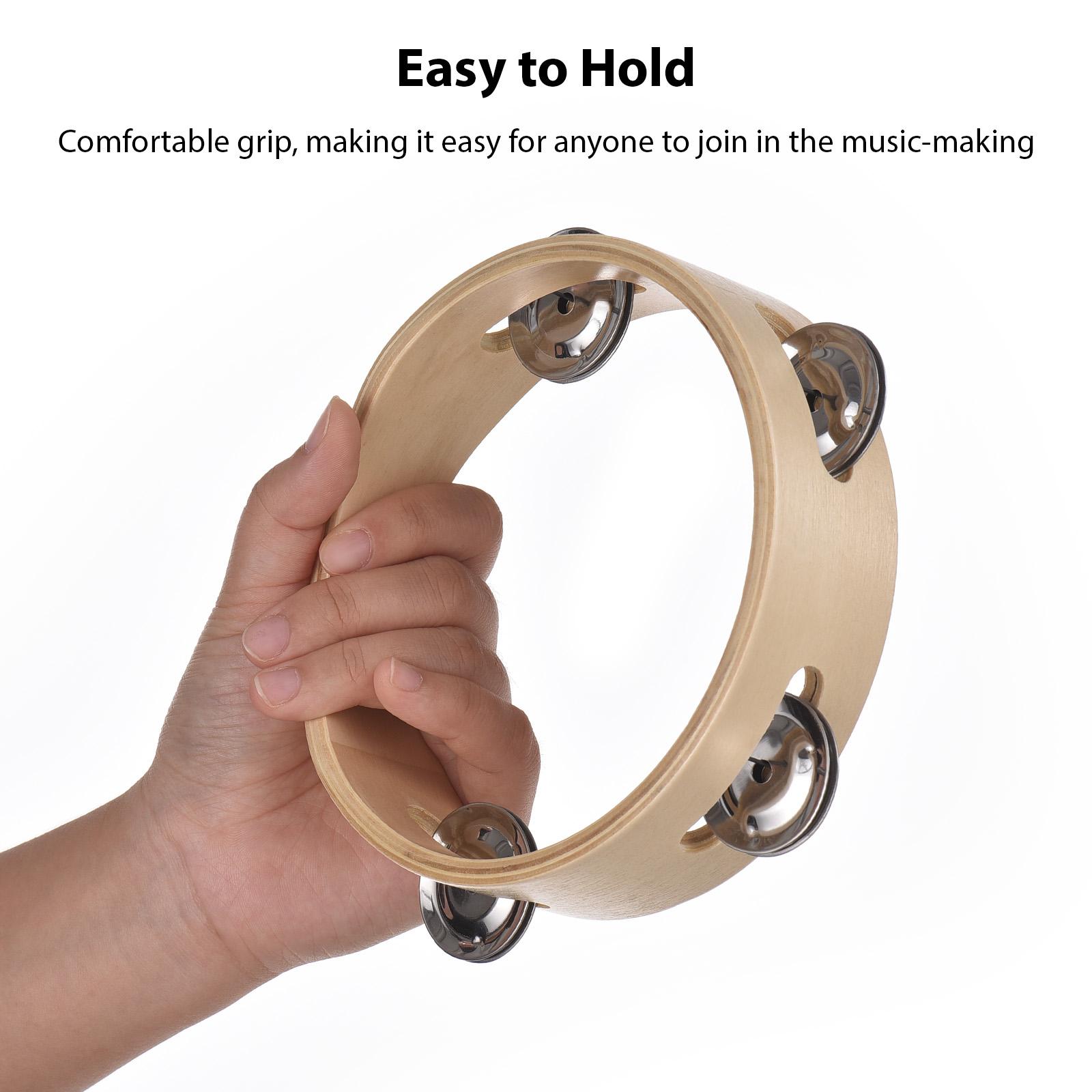 

6 Inch Tambourine for Adults Pleasant Jingle Sound Hand Cranked Bell Rings Wooden Natural Color