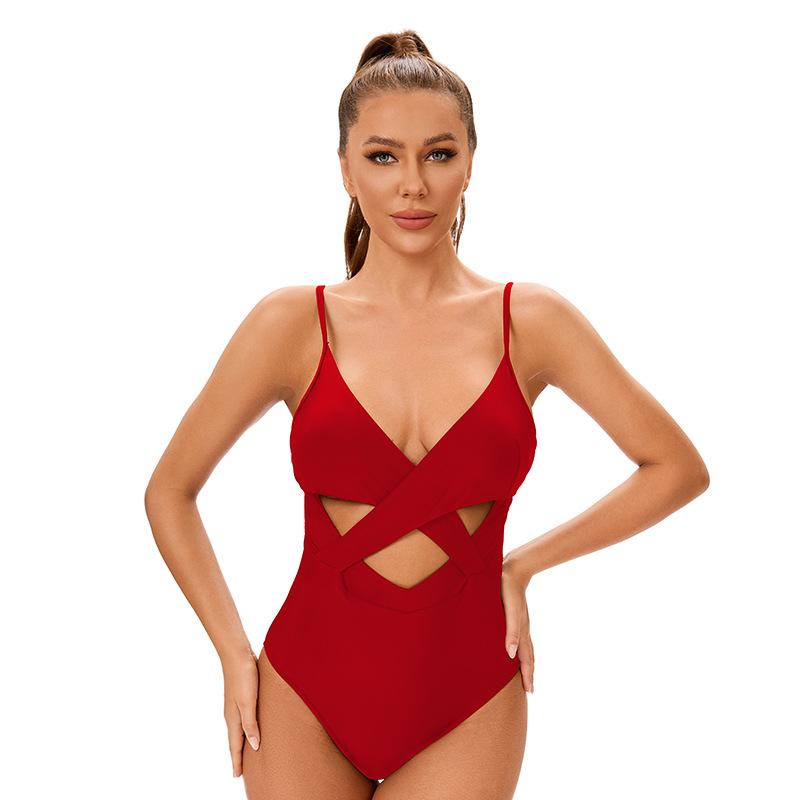 Damski jednoczęściowy strój kąpielowy Nylonowy Jednolity Kolor Wycięcie Body Kostium Kąpielowy