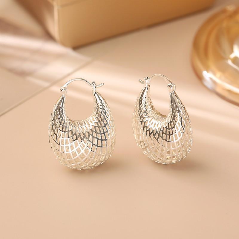 Geometric Hollow U-Shape Earrings Women Gold Plated Copper Minimalist Fashion Ear Studs