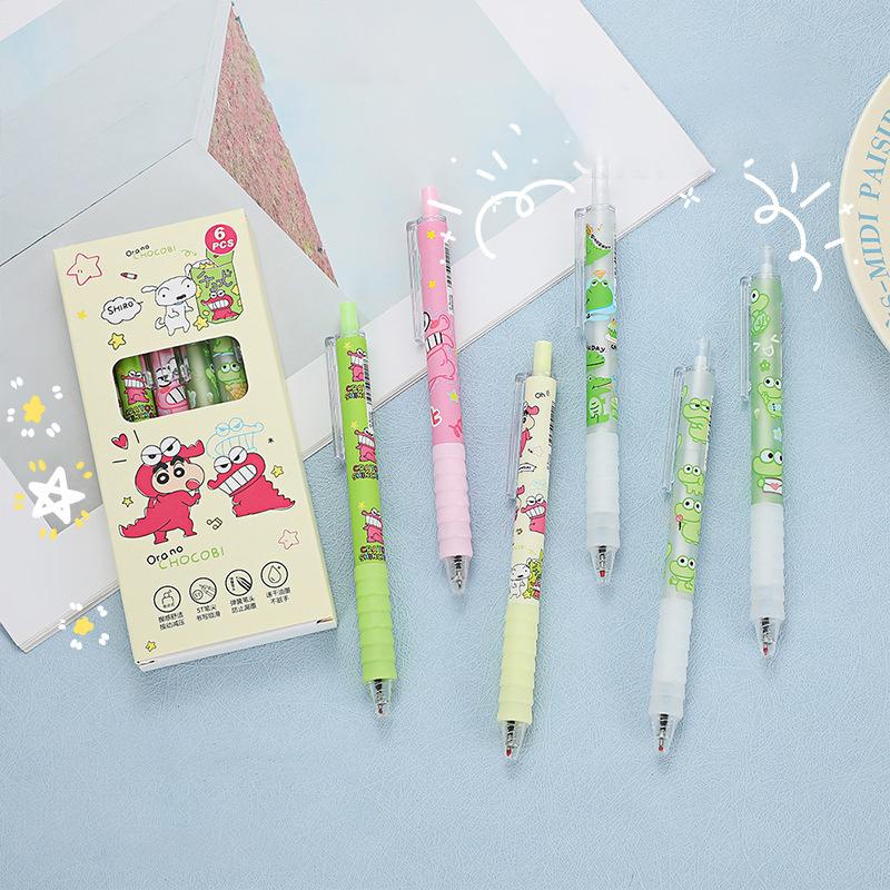 6Pcs Kawaii Crayon Shin-Chan Gel Pen Quick-Drying 0.5Mm Black Ink Writing Smooth Pen Office Supplies Cute Student Stationery