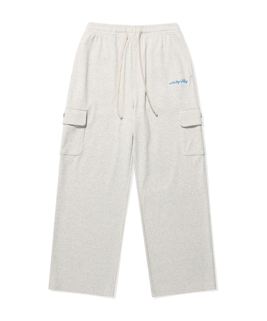 WACKY WILLY Women'S Wide Fit Cargo Knit-Like Pants Oatmeal