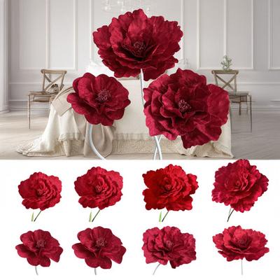 Large Artificial Peony Realistic Giant Fake Silk Flower Head with Stem Home Office Wedding Party